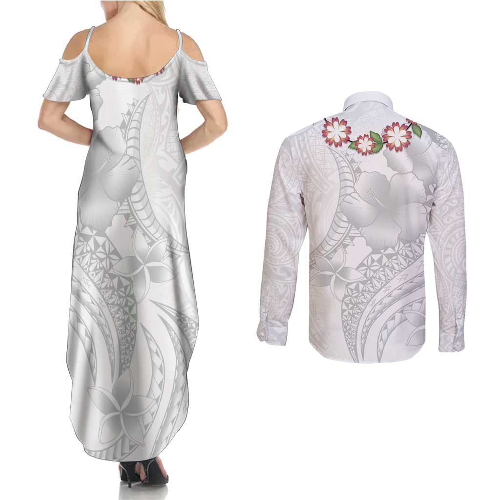 Manuia le Aso Sa o Tamaiti Tonga Couples Matching Summer Maxi Dress and Long Sleeve Button Shirt White Sunday Heilala Lei LT9 - Polynesian Pride