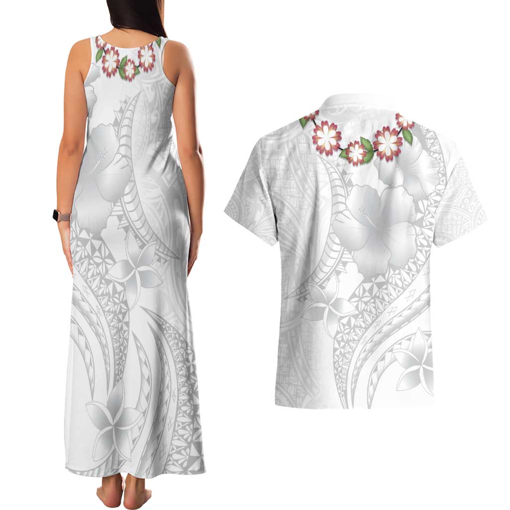 Manuia le Aso Sa o Tamaiti Tonga Couples Matching Tank Maxi Dress and Hawaiian Shirt White Sunday Heilala Lei LT9 - Polynesian Pride