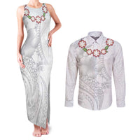 Manuia le Aso Sa o Tamaiti Tonga Couples Matching Tank Maxi Dress and Long Sleeve Button Shirt White Sunday Heilala Lei LT9 White - Polynesian Pride
