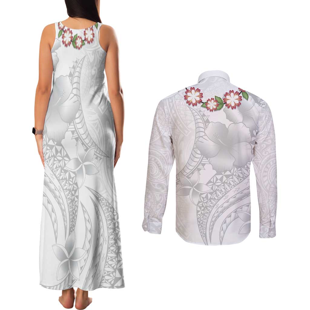 Manuia le Aso Sa o Tamaiti Tonga Couples Matching Tank Maxi Dress and Long Sleeve Button Shirt White Sunday Heilala Lei LT9 - Polynesian Pride