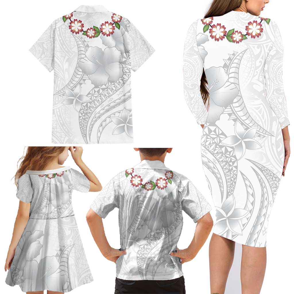 Manuia le Aso Sa o Tamaiti Tonga Family Matching Long Sleeve Bodycon Dress and Hawaiian Shirt White Sunday Heilala Lei LT9 - Polynesian Pride