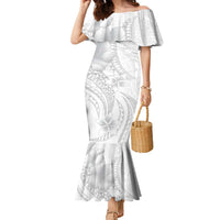 Manuia le Aso Sa o Tamaiti Tonga Family Matching Mermaid Dress and Hawaiian Shirt White Sunday Heilala Lei LT9 Mom's Dress White - Polynesian Pride