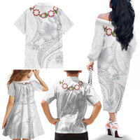 Manuia le Aso Sa o Tamaiti Tonga Family Matching Off The Shoulder Long Sleeve Dress and Hawaiian Shirt White Sunday Heilala Lei LT9 - Polynesian Pride