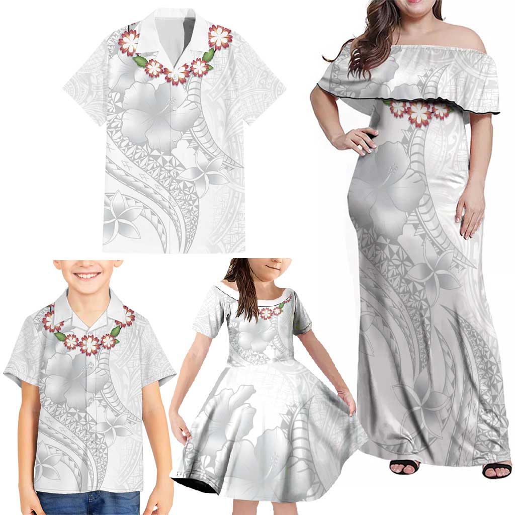 Manuia le Aso Sa o Tamaiti Tonga Family Matching Off Shoulder Maxi Dress and Hawaiian Shirt White Sunday Heilala Lei LT9 - Polynesian Pride