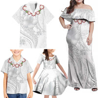 Manuia le Aso Sa o Tamaiti Tonga Family Matching Off Shoulder Maxi Dress and Hawaiian Shirt White Sunday Heilala Lei LT9 - Polynesian Pride