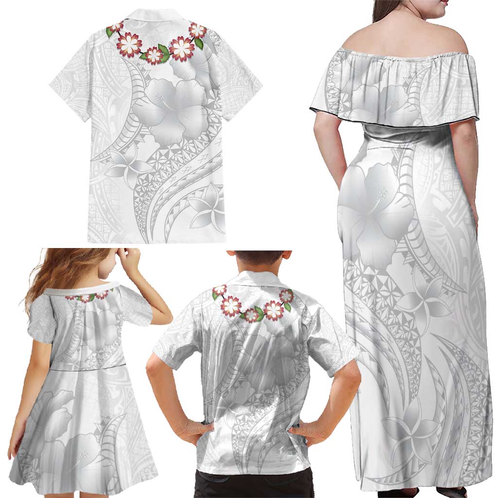 Manuia le Aso Sa o Tamaiti Tonga Family Matching Off Shoulder Maxi Dress and Hawaiian Shirt White Sunday Heilala Lei LT9 - Polynesian Pride