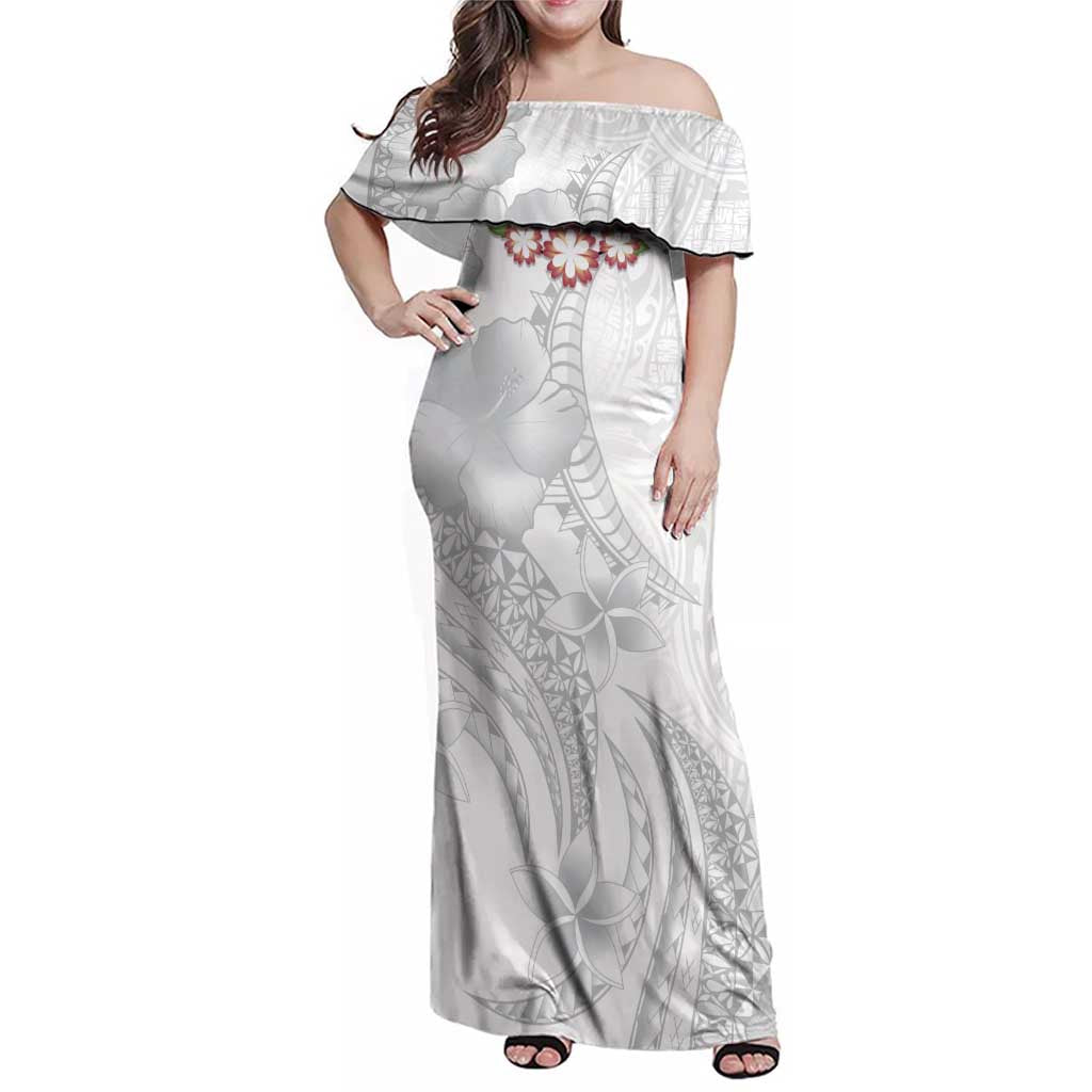 Manuia le Aso Sa o Tamaiti Tonga Family Matching Off Shoulder Maxi Dress and Hawaiian Shirt White Sunday Heilala Lei LT9 Mom's Dress White - Polynesian Pride