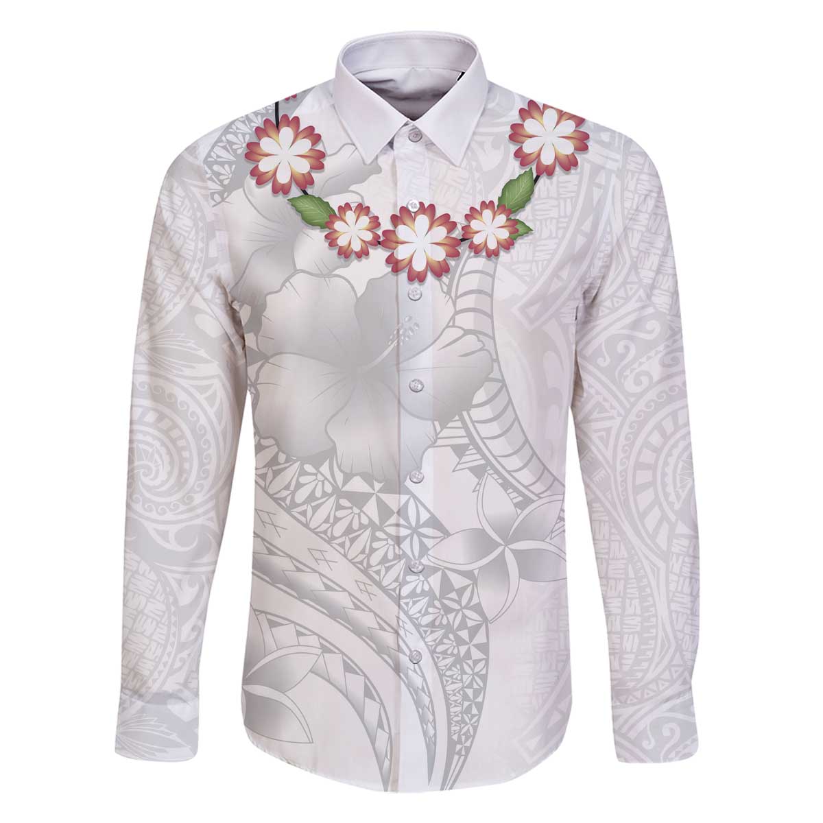 Manuia le Aso Sa o Tamaiti Tonga Family Matching Off Shoulder Short Dress and Hawaiian Shirt White Sunday Heilala Lei LT9 Dad's Shirt - Long Sleeve White - Polynesian Pride