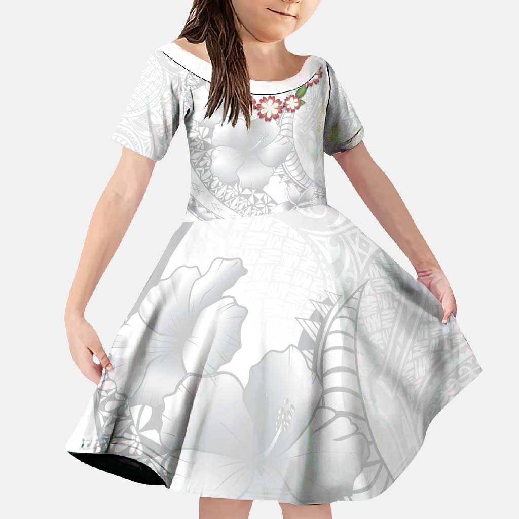 Manuia le Aso Sa o Tamaiti Tonga Family Matching Short Sleeve Bodycon Dress and Hawaiian Shirt White Sunday Heilala Lei LT9 Daughter's Dress White - Polynesian Pride