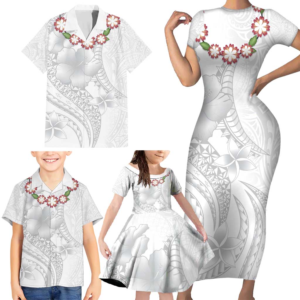 Manuia le Aso Sa o Tamaiti Tonga Family Matching Short Sleeve Bodycon Dress and Hawaiian Shirt White Sunday Heilala Lei LT9 - Polynesian Pride
