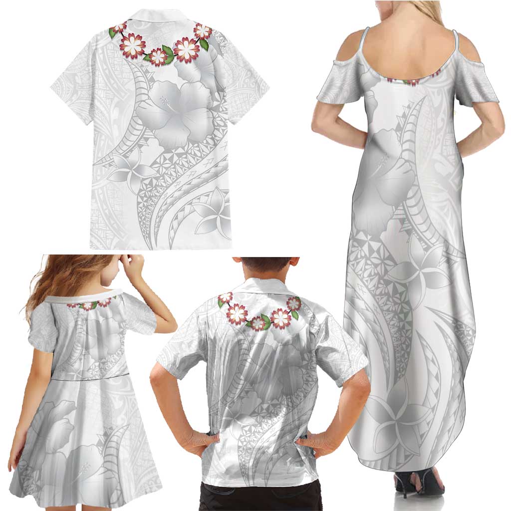Manuia le Aso Sa o Tamaiti Tonga Family Matching Summer Maxi Dress and Hawaiian Shirt White Sunday Heilala Lei LT9 - Polynesian Pride