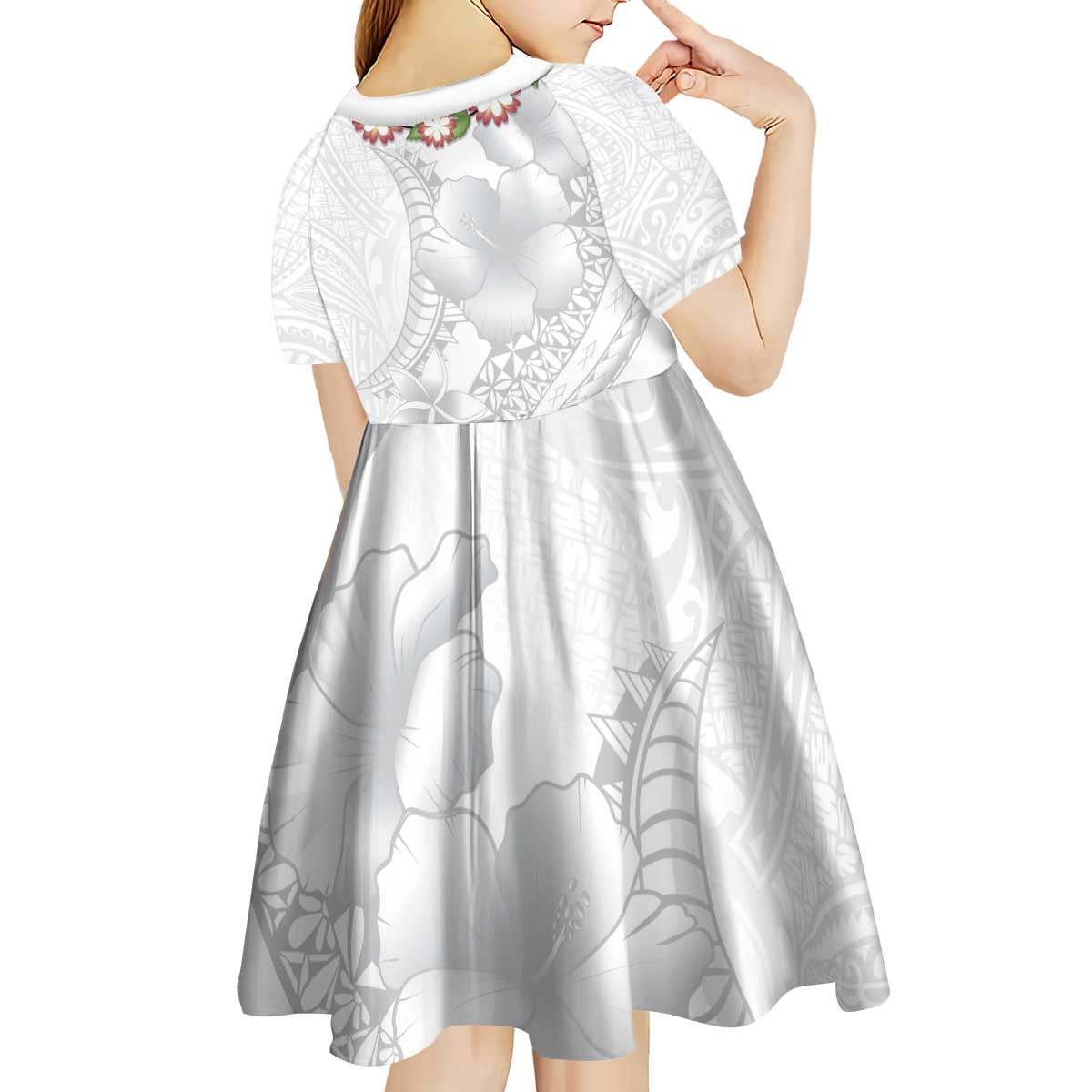 Manuia le Aso Sa o Tamaiti Tonga Kid Short Sleeve Dress White Sunday Heilala Lei LT9 - Polynesian Pride