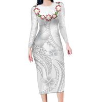Manuia le Aso Sa o Tamaiti Tonga Long Sleeve Bodycon Dress White Sunday Heilala Lei LT9 Long Dress White - Polynesian Pride