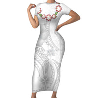 Manuia le Aso Sa o Tamaiti Tonga Short Sleeve Bodycon Dress White Sunday Heilala Lei LT9 Long Dress White - Polynesian Pride