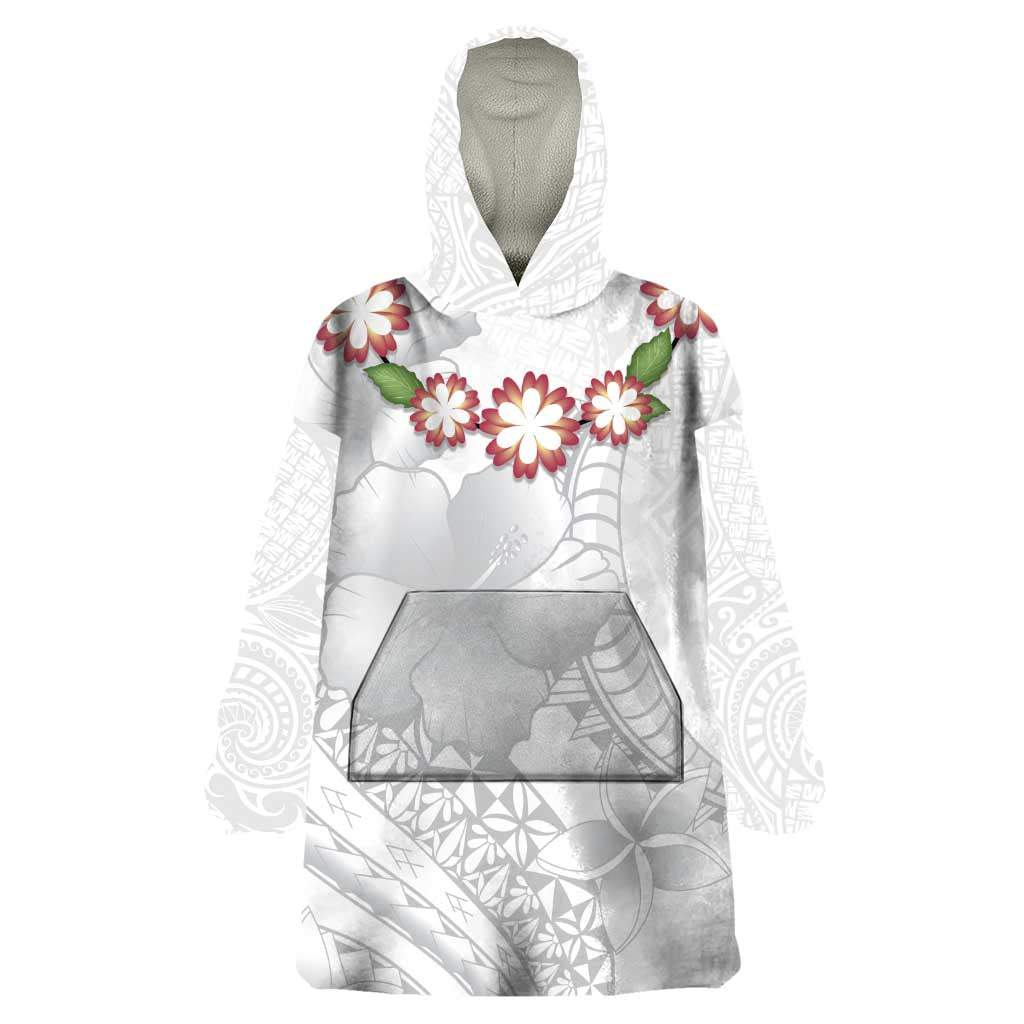 Manuia le Aso Sa o Tamaiti Tonga Wearable Blanket Hoodie White Sunday Heilala Lei LT9 One Size White - Polynesian Pride