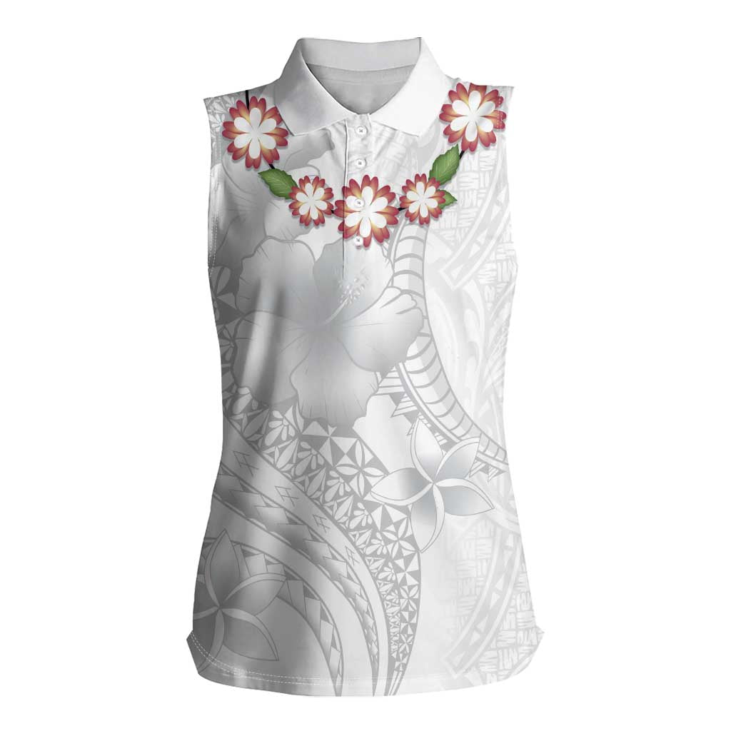 Manuia le Aso Sa o Tamaiti Tonga Women Sleeveless Polo Shirt White Sunday Heilala Lei LT9 Female White - Polynesian Pride