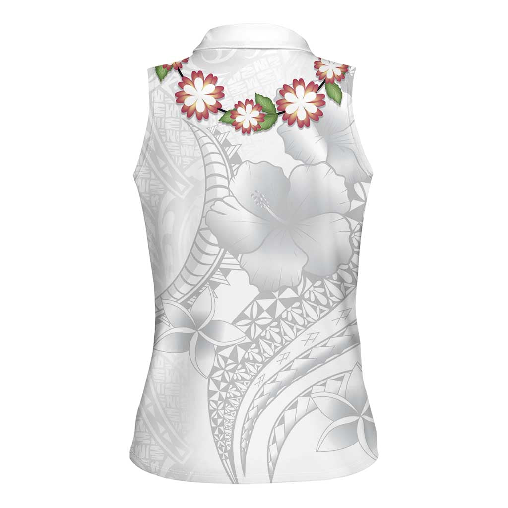 Manuia le Aso Sa o Tamaiti Tonga Women Sleeveless Polo Shirt White Sunday Heilala Lei LT9 - Polynesian Pride