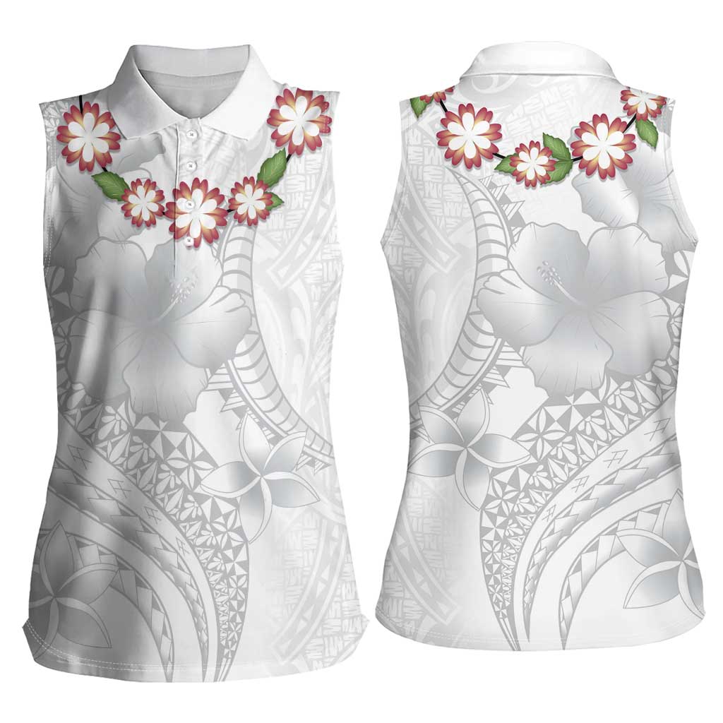 Manuia le Aso Sa o Tamaiti Tonga Women Sleeveless Polo Shirt White Sunday Heilala Lei LT9 - Polynesian Pride
