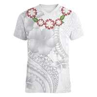 Manuia le Aso Sa o Tamaiti Tonga Women V-Neck T-Shirt White Sunday Heilala Lei LT9 Female White - Polynesian Pride
