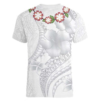 Manuia le Aso Sa o Tamaiti Tonga Women V-Neck T-Shirt White Sunday Heilala Lei LT9 - Polynesian Pride