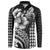 Hawaiian Sea Turtle Button Sweatshirt Black Hibiscus Flowers and Kakau Pattern