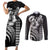 Hawaiian Sea Turtle Couples Matching Short Sleeve Bodycon Dress and Long Sleeve Button Shirt Black Hibiscus Flowers and Kakau Pattern