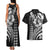 Hawaiian Sea Turtle Couples Matching Tank Maxi Dress and Hawaiian Shirt Black Hibiscus Flowers and Kakau Pattern