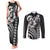 Hawaiian Sea Turtle Couples Matching Tank Maxi Dress and Long Sleeve Button Shirt Black Hibiscus Flowers and Kakau Pattern
