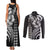 Hawaiian Sea Turtle Couples Matching Tank Maxi Dress and Long Sleeve Button Shirt Black Hibiscus Flowers and Kakau Pattern