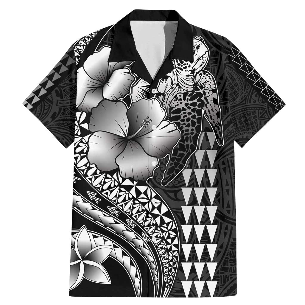 Hawaiian Sea Turtle Family Matching Mermaid Dress and Hawaiian Shirt Black Hibiscus Flowers and Kakau Pattern LT9 Dad's Shirt - Short Sleeve Black - Polynesian Pride