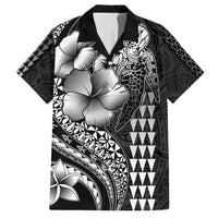 Hawaiian Sea Turtle Family Matching Off Shoulder Maxi Dress and Hawaiian Shirt Black Hibiscus Flowers and Kakau Pattern LT9 Dad's Shirt - Short Sleeve Black - Polynesian Pride