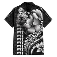 Hawaiian Sea Turtle Family Matching Off Shoulder Maxi Dress and Hawaiian Shirt Black Hibiscus Flowers and Kakau Pattern LT9 - Polynesian Pride