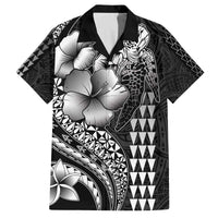 Hawaiian Sea Turtle Family Matching Puletasi and Hawaiian Shirt Black Hibiscus Flowers and Kakau Pattern LT9 Dad's Shirt - Short Sleeve Black - Polynesian Pride