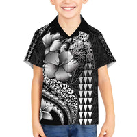 Hawaiian Sea Turtle Family Matching Puletasi and Hawaiian Shirt Black Hibiscus Flowers and Kakau Pattern LT9 Son's Shirt Black - Polynesian Pride