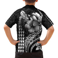 Hawaiian Sea Turtle Family Matching Summer Maxi Dress and Hawaiian Shirt Black Hibiscus Flowers and Kakau Pattern LT9 - Polynesian Pride
