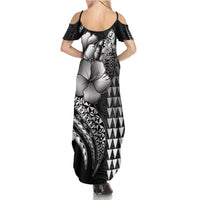Hawaiian Sea Turtle Family Matching Summer Maxi Dress and Hawaiian Shirt Black Hibiscus Flowers and Kakau Pattern LT9 - Polynesian Pride