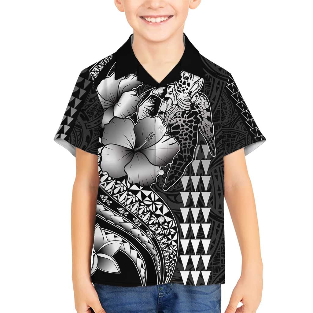 Hawaiian Sea Turtle Family Matching Tank Maxi Dress and Hawaiian Shirt Black Hibiscus Flowers and Kakau Pattern LT9 Son's Shirt Black - Polynesian Pride