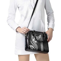 Hawaiian Sea Turtle Shoulder Handbag Black Hibiscus Flowers and Kakau Pattern