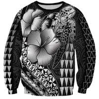Hawaiian Sea Turtle Sweatshirt Black Hibiscus Flowers and Kakau Pattern LT9 Unisex Black - Polynesian Pride