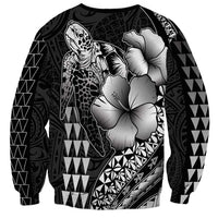 Hawaiian Sea Turtle Sweatshirt Black Hibiscus Flowers and Kakau Pattern LT9 - Polynesian Pride