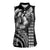 Hawaiian Sea Turtle Women Sleeveless Polo Shirt Black Hibiscus Flowers and Kakau Pattern