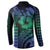 Hawaiian Sea Turtle Button Sweatshirt Blue Hibiscus Flowers and Kakau Pattern