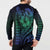 Hawaiian Sea Turtle Button Sweatshirt Blue Hibiscus Flowers and Kakau Pattern