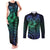Hawaiian Sea Turtle Couples Matching Tank Maxi Dress and Long Sleeve Button Shirt Blue Hibiscus Flowers and Kakau Pattern