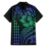 Hawaiian Sea Turtle Family Matching Off The Shoulder Long Sleeve Dress and Hawaiian Shirt Blue Hibiscus Flowers and Kakau Pattern LT9 - Polynesian Pride
