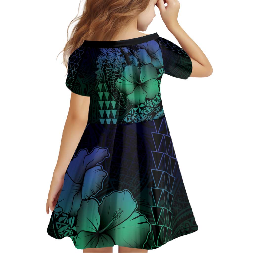 Hawaiian Sea Turtle Family Matching Off Shoulder Maxi Dress and Hawaiian Shirt Blue Hibiscus Flowers and Kakau Pattern LT9 - Polynesian Pride
