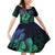 Hawaiian Sea Turtle Family Matching Off Shoulder Short Dress and Hawaiian Shirt Blue Hibiscus Flowers and Kakau Pattern