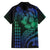 Hawaiian Sea Turtle Family Matching Off Shoulder Short Dress and Hawaiian Shirt Blue Hibiscus Flowers and Kakau Pattern