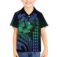 Hawaiian Sea Turtle Family Matching Summer Maxi Dress and Hawaiian Shirt Blue Hibiscus Flowers and Kakau Pattern LT9 Son's Shirt Blue - Polynesian Pride