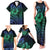 Hawaiian Sea Turtle Family Matching Tank Maxi Dress and Hawaiian Shirt Blue Hibiscus Flowers and Kakau Pattern